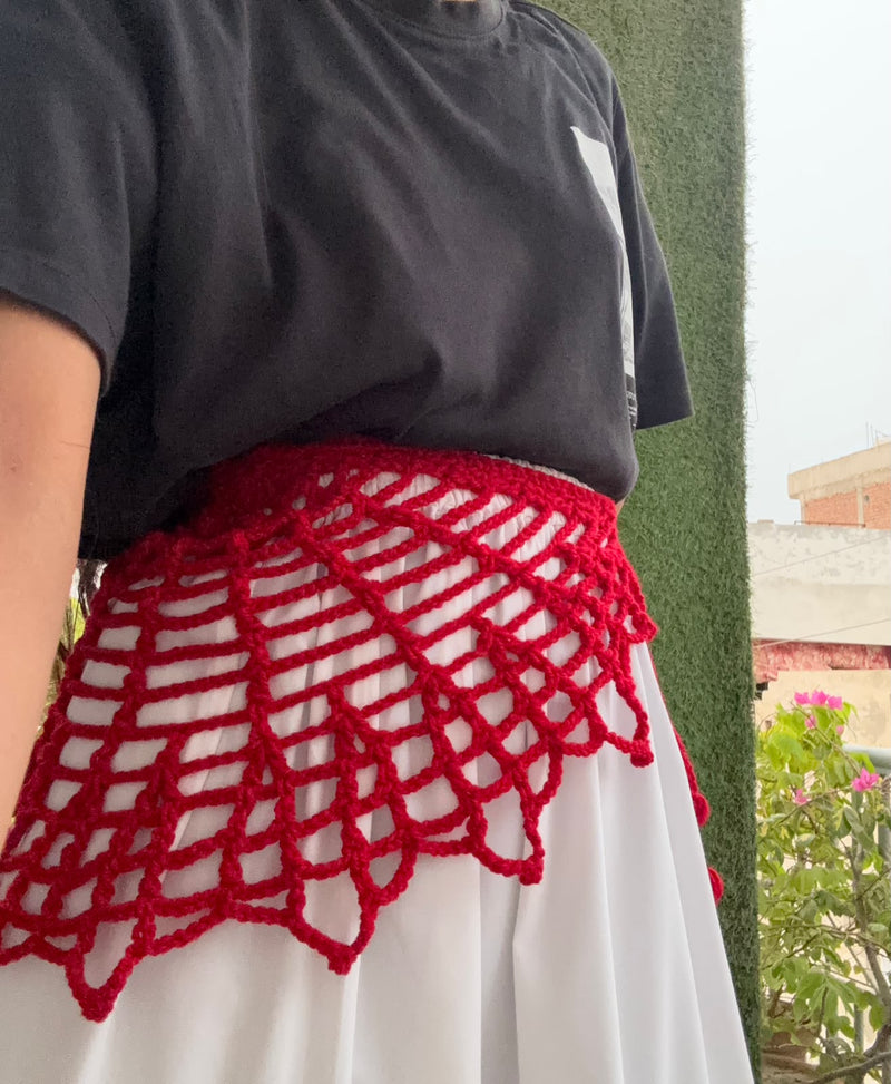 Handmade Red Crochet Mesh Waist Belt & Layered Hip Scarf