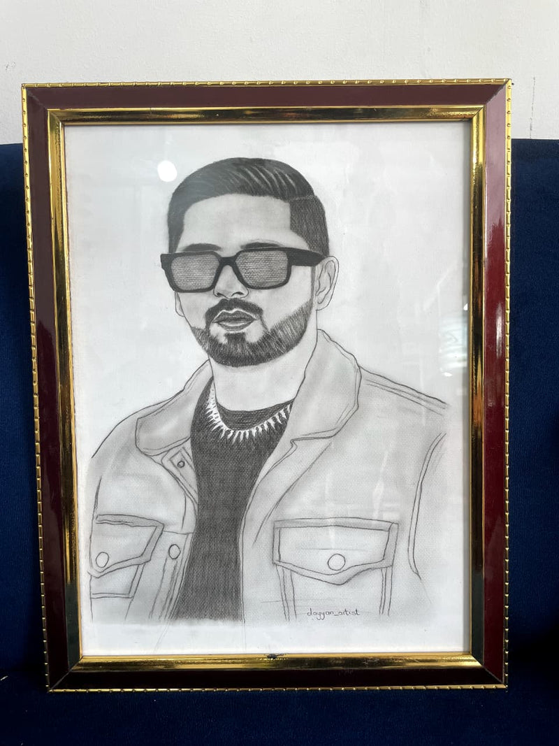 MR PATLU– Framed Original Graphite Portrait by Artist Dayyan