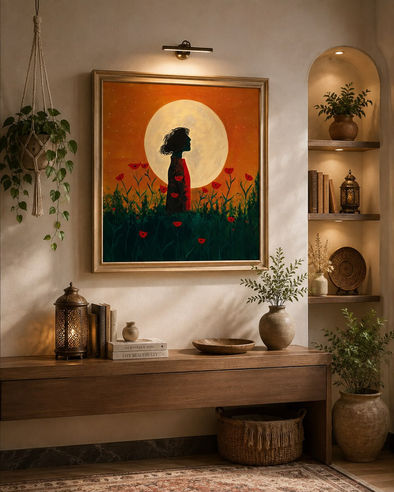Amber Sunset Silhouette Handpainted Islamic Calligraphy Canvas Wall Art