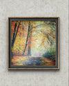"Misty Gold Path" Hand-Painted Acrylic Painting | Autumn Woodland Forest Wall Art | Golden Yellow Decor