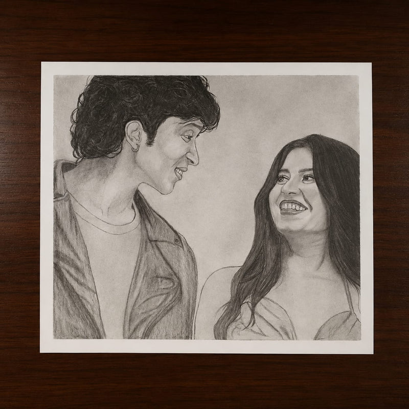 Personalised Couple & Solo Pencil Portrait – Custom Hand-Drawn Art
