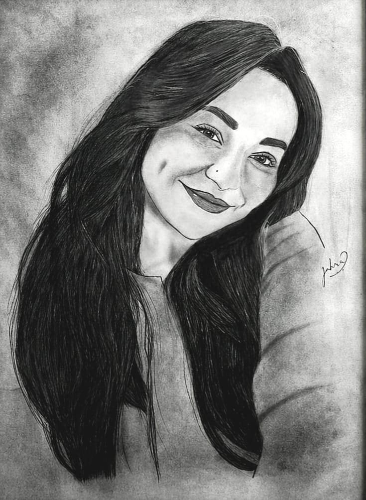 Custom Dimple Smile Portrait – Hand-Drawn Charcoal & Graphite Pencil Art