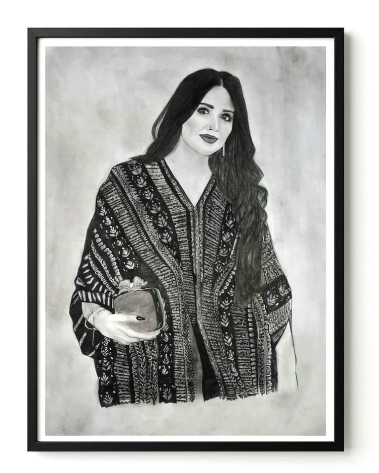 Custom Framed Portrait Sketch – Full-Body Hand-Drawn Charcoal & Graphite Art