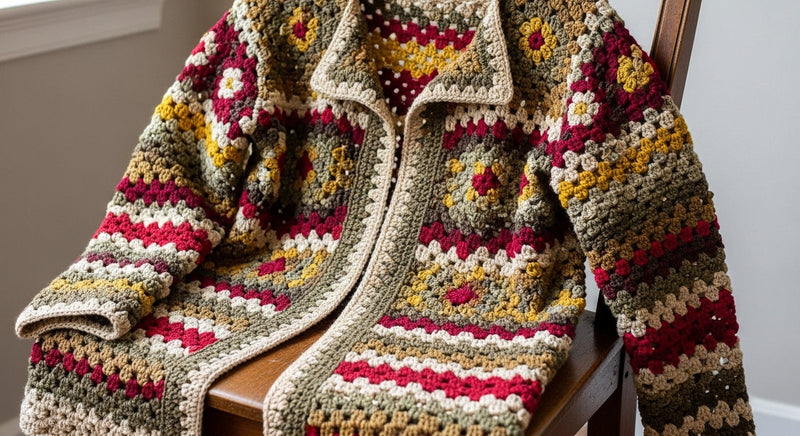 Handmade Artisan Patchwork Granny Square Crochet Cardigan