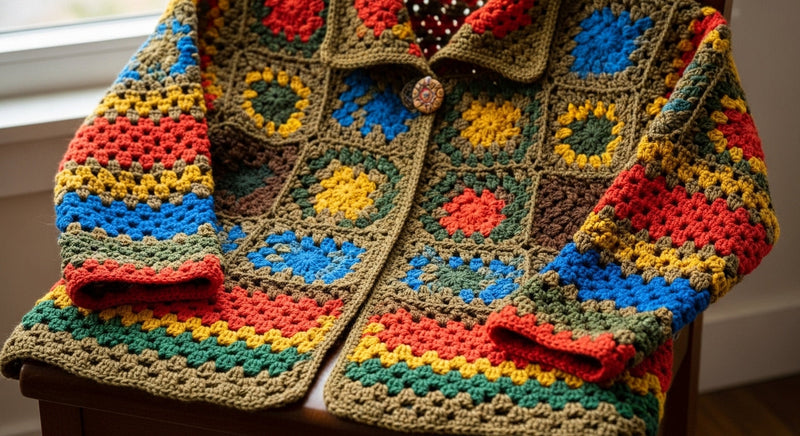Handmade Bohemian Patchwork Granny Square Crochet Cardigan