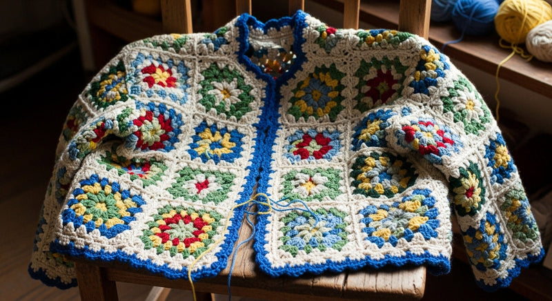 Handmade Bohemian Patchwork Granny Square Crochet Cardigan