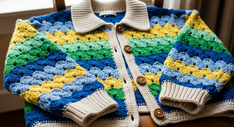 Handmade Artisan Patchwork Granny Square Crochet Cardigan