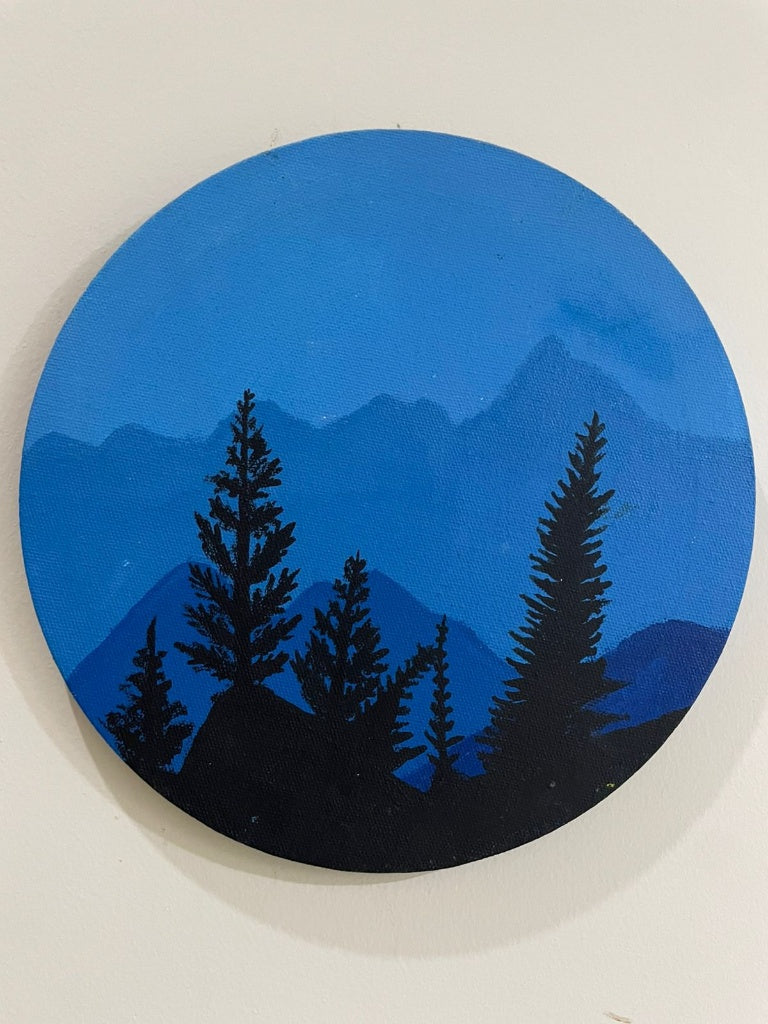"Midnight Peaks" Original Circular Handmade Acrylic Painting