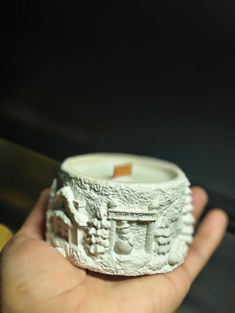 Snow Town: Hand-Carved Winter Wonderland Wood Wick Candle