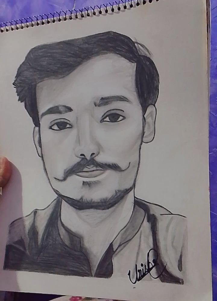 Hand-Drawn Graphite Portrait — Bearded Young Man