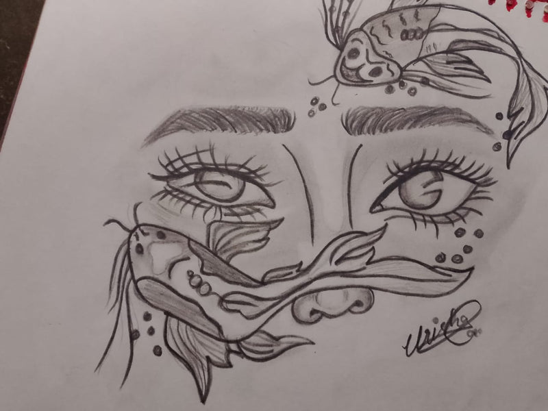 Handcrafted Fantasy Eye Sketch — Eyes & Koi Fish