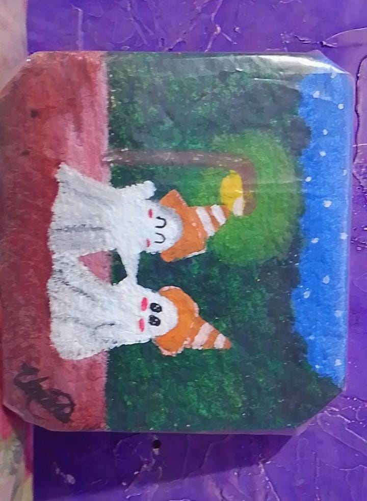 Handpainted Mini Acrylic Canvas — Ghost Duo in the Garden