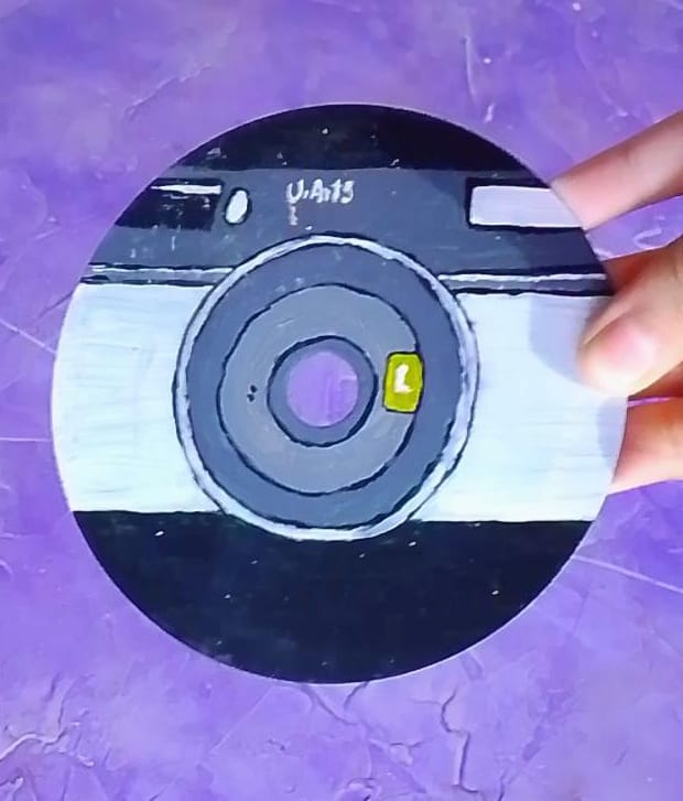 Upcycled Hand-Painted CD Art — Vintage Camera Design
