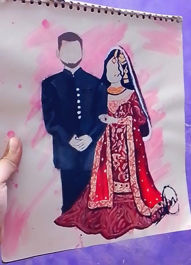 Handpainted Wedding Couple Portrait — Traditional Bridal Art