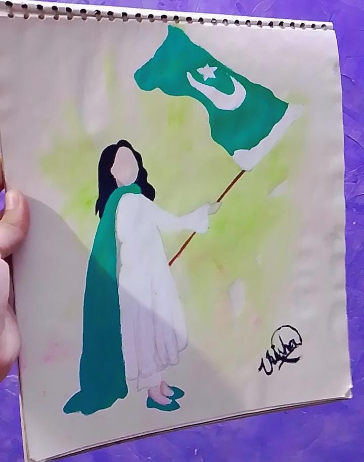 Handpainted Patriotic Painting — Girl with Pakistan Flag